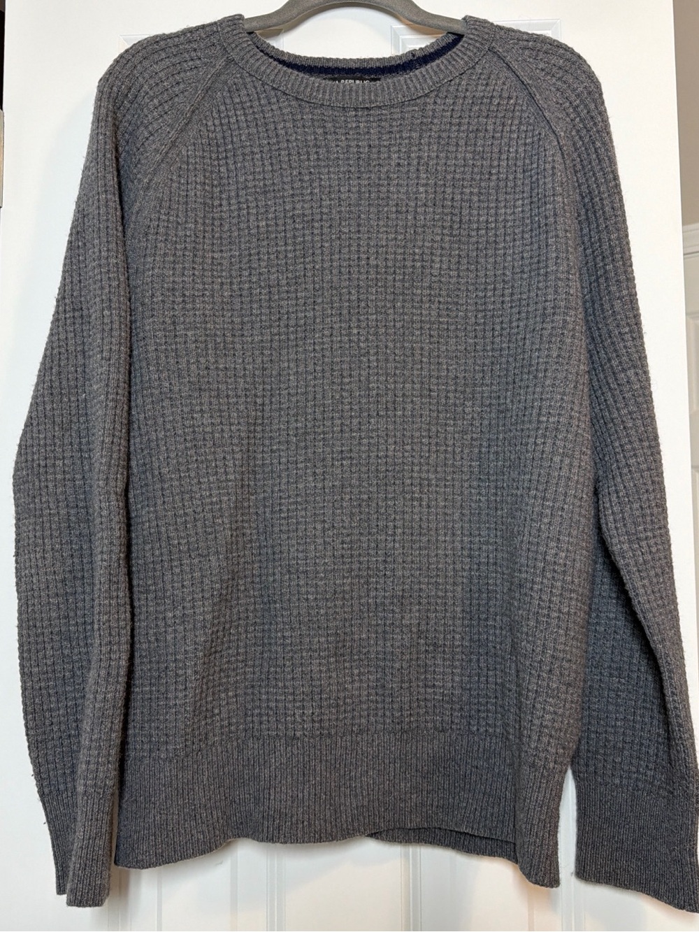Banana Republic Men's Charcoal Merino Gray Waffle Crewneck Sweater